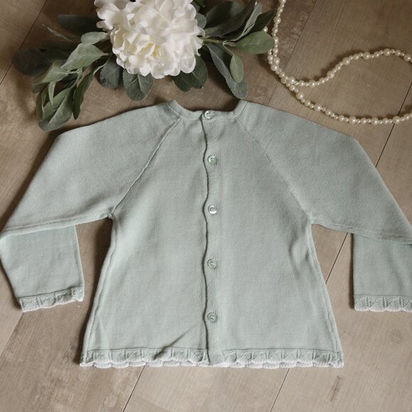 Cotton Sweater Knit Scalloped Pant Set Seafoam Green Argyle Boutique NWT - Picture 5 of 7
